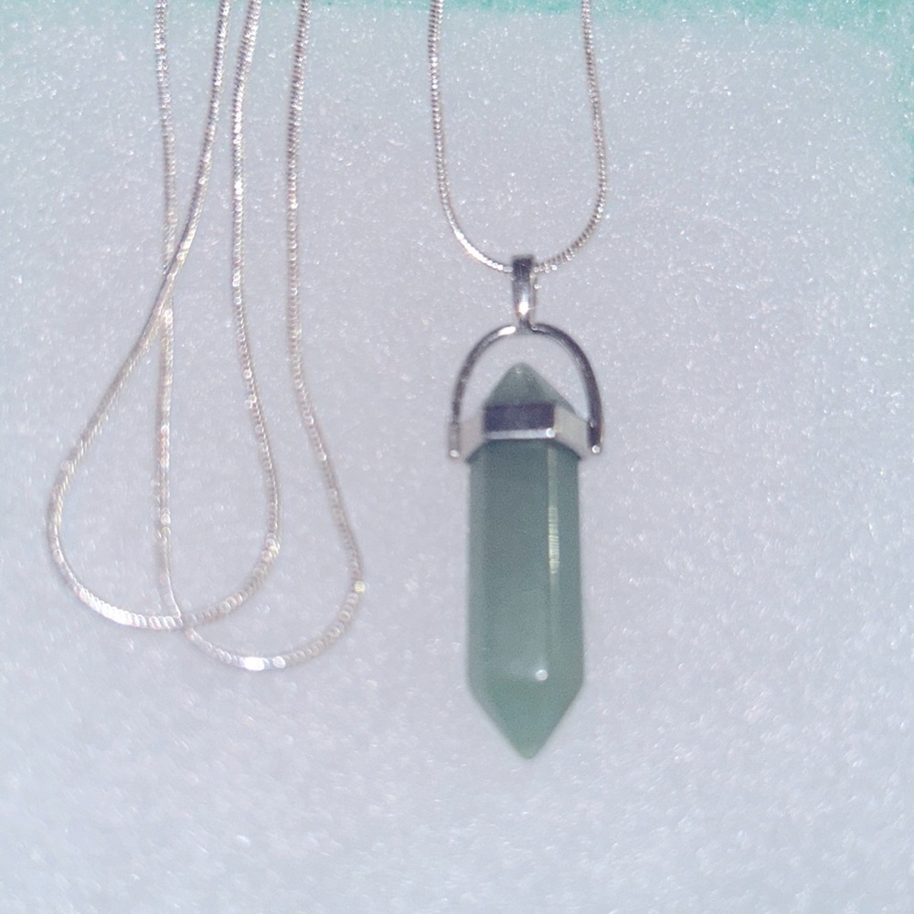 Boho hippie Jade 30” Sterling Silver Neckl…